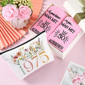 Xuniea 50 Birthday Gift Set for Women, Cosmetic Bag 50th Birthday, Funny Socks Ladies, Keyring Birthday, 1975 Gift Ideas for Women Wife Mother Grandma Sister Girlfriend