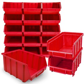 HMH 15 x Stacking Boxes Red Size 4 Workshop Garage Cellar Red Storage Boxes (L x W x H) 340 x 222 x 157 mm Storage Boxes Storage Boxes Small Parts Storage