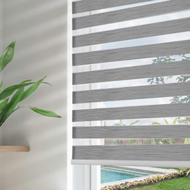 Joydeco Cordless Zebra Blinds for Windows, Dual Layer Free-Stop Zebra Shades Privacy Light Control for Day and Night, Light Filtering Sheer Blinds for Indoor Windows (27" W x 75" H,Grey)