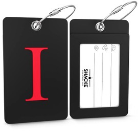 Shacke Luggage Tag Initial - Fully Bendable Tag w/Stainless Steel Loop - Black (Letter I)