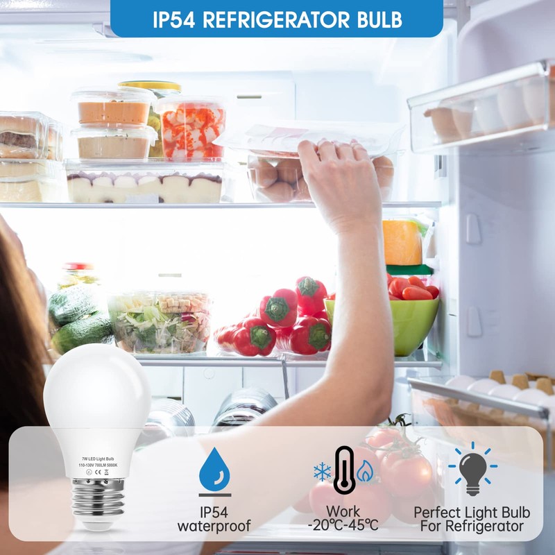 EvaStary 60W Equivalent Refrigerator Light Bulb, 7W 120V A15 Fridge