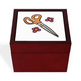 CafePress Floral Scissors Memory Keepsake Jewelry Box, 5"x5"x3.75"