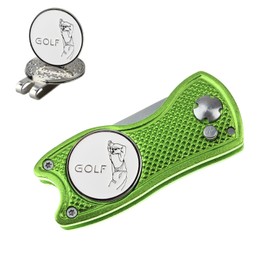 Crestgolf Divot Fork Golf Foldable, Manual Golf Divot Tool with Magnetic Ball Marker, Switchblade Golf Divot Tool, Portable Golf Repair Accessories, Red
