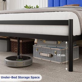 Assile Queen Bed Frame with Velvet Headboard, Platform Bed Frame with Metal Slats, 15 Strong Steel slats Support, Easy Assembly, Noise Free, Blue