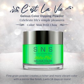 SNS Healthy Natural Nails SNS Nail Dip Powder, Gelous Color Dipping Powder - Mon Petit Chou (Green) - Long-Lasting Dip Nail Color Lasts 14 Days - Low-Odor & No UV Lamp Required - 1 OZ
