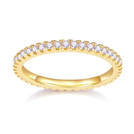MINDDHA 14K Gold Plated- Cubic Zirconia Simulated Diamond Stackable Rings Eternity Bands/Gold Rings for Women - 2mm Stacking Rings for Oura Gen 4/Oura Gen 3 Size 6