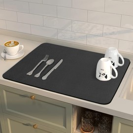 Supercenter Dish Drying Mat for Kitchen Counter,Coffee Mat,Heat Resistant,Non-Slip,Rubber Backed,Absorbent,Stain Hiding Mat for Sink/Dish Rack/Coffee Maker,11.8"x15.7" Black