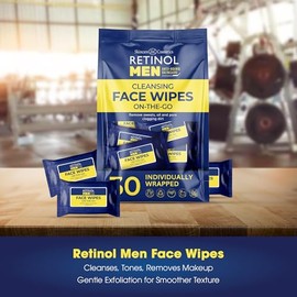Retinol-Toallitas húmedas envueltas individualmente para hombres, artículos esenciales de viaje para el trabajo, el gimnasio y para llevar. Toallitas húmedas grandes para rostro y cuerpo, frescas y li