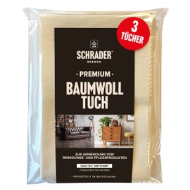 Schrader Premium Baumwolltuch - Poliertuch für alle Oberflächen, Möbel, Kleidung, Leder, Holz - cremefarben - 25x33cm - 3 Stück