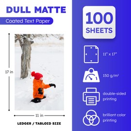 Dull 100lb Text Digital Low Gloss Paper, Double Sided C2S, Coated, Perfect for Color Laser Printing, Design Proposals, Flyers, Brochures | Matte Finish | 11" x 17" | 100 Sheets