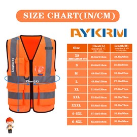 AYKRM 21 Colours Safety Vest Reflective Safety Vest with Reflective Strips with Zip and Pockets Work Vest, orange, 6XL - 8XL