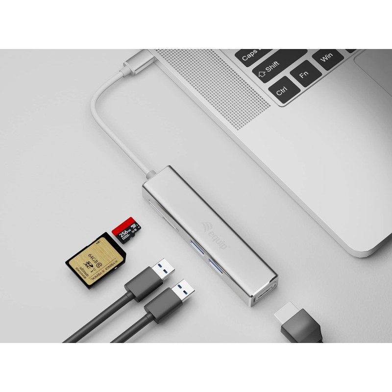 Equip 133480 Adapter USB-C/ 5-in-1 USB-C Multifunctional Adapter/HDMI/2xUSB3.0/SD/4K30Hz/0.15m/Silver