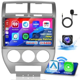 Inefala 2+64G Android 13 CarPlay Car Stereo Radio for Jeep Compass Patriot 2007-2009, 10.1'' HD Touch Screen Compatible with Android Auto, AHD Backup Camera, Mirror Link, GPS, WiFi, FM RDS