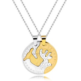 Uloveido Gold Color Stainless Steel Deer Shape Pendant Necklaces Set for Girlfriend and Boyfriend His and Her Matching Puzzle Necklaces for Men Women ZY121