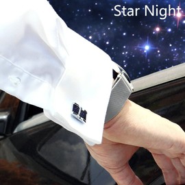 BagTu Galaxy Cufflinks Set, 2pcs Starry Sky Metal Rectangular Dark Blue Cufflinks with Gift Box