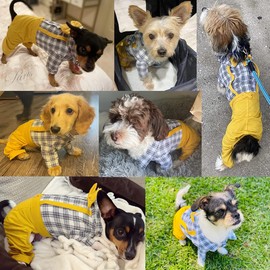 Dog Shirts Clothes Striped Onesies, Pet Plaid Overalls Apparel, Puppy Costumes Classic Black and White Jumpsuit with Bowtie for Small Medium Dogs Cats Boy Girl Wedding/Party (X-Large, Yellow)