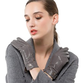 Nappaglo Ladies’ Short Leather Gloves, Winter, Smartphone-Compatible, Handmade, Work, Driving, Parties, Cashmere Lining -