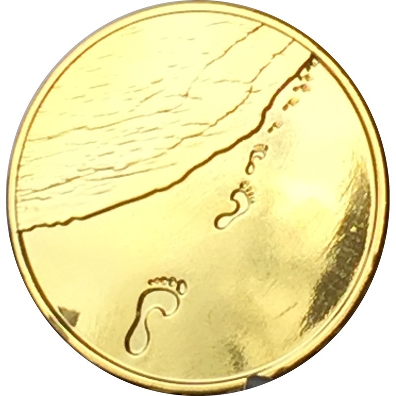 Foot Prints in The Sand Gold Tone Medallion Spiritual Chip