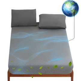 Levoo Grounding Sheets Full 90% Organic Cotton + 10% Pure Silver Fitted Grounded Sheet for Healthy Sleep Therapy Earth Connected Bed Sheet with Long Grounding Cord (Gray 54"x 75"x 16")