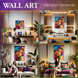 PUREVACY Colorful Wall Art for Living Room. Woman’s Face Picture Portrait. Glossy Wall Picture on Acrylic. Modern Home Decor for Walls Size 20x20 cm / 8x8″