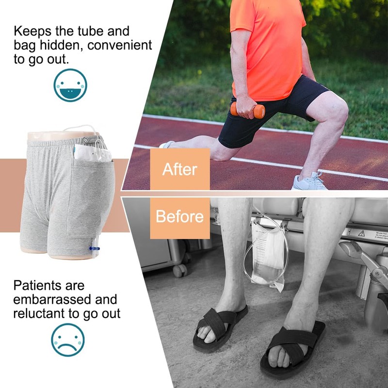 3 Pack Urine Bag Shorts for Men, Ostomy Drainage Bag