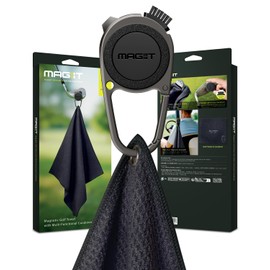 MAG-iT Magnetic Golf Towel with Carabiner | Strong Magnet, Ultra-Absorbent Microfiber, Groove Cleaner for Golf Bags - Black
