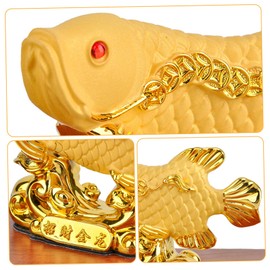 Lucky Fish, Fortune Resin Crafts Lucky Iron Wealth Arowana Fish Feng Shui Ornaments, Golden Arowana Statue Figurine for Home Car Interior Decorations-