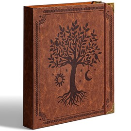 Ovesmusl Leather D Ring Binder Fits 8.5"x11" Letter Size Paper, 1.5 Inch EZD Ring Binders Holds 400 Sheets, Notepad Paper Cover Loose Leaf Organizer with Inner Pockets, Brown Tree