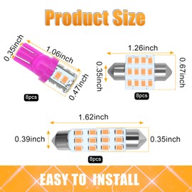 YOGEIER Car LED Bulb, Pink, 24 Sets, Compatible with All Vehicles, Wide Range of Applications, Easy Installation