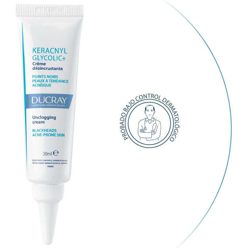 DUCRAY, Keracnyl Glycolic+ Crema Desincrustante, Disminuye Imperfecciones y Puntos Negros,