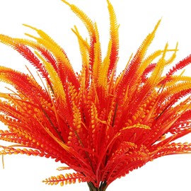 RECUTMS Fall Artificial Plants Outdoor Pack of 8 Faux Plastic Plants Shrubs Large High Grass Greenery UV Resistant Fake Indoor Plant Eucalyptus Leaf Decor for Thanksgiving Home Farmhouse (Gold)