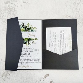 MillaSaw Black Soot Wedding Invitation Pocket With Envelope Pearl Paper Anniversary Birthday Graduation Invite Pocket 20 sets (black soot)