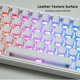 dagaladoo White Clear keycap Jelly Set 128 Keys PC/PBT Keyboard keycaps 75 Percent,Transparent Shine Through keycap Cherry Profile Compatible with US Layout Mechanical Keyboard(Leather Texture)