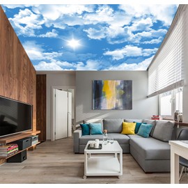 AFZEVEB-Ceiling Mural Blue Sky White Clouds Wallpaper for Living Room 136"x96"(Not Peel and Stick)