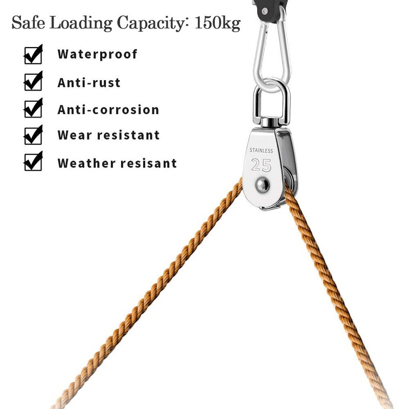 2 Pack M25 Single Pulley Block, 304 Stainless Steel Pulley