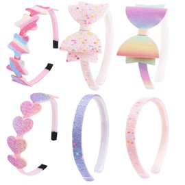 6Pcs Glitter Headbands Sparkly Rainbow Sequins Butterfly Bow Star Heart Designs Cute Wide Thick Hairband with Non-Slip Teeth Bling Hair Accessories for Women Girls