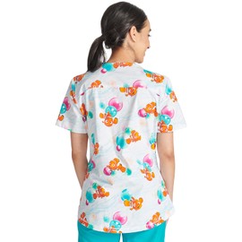 Tooniforms Women Scrubs Top V-Neck Print TF727, S, Nemo Bubbles