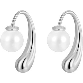 Minimalist Pearl Teardrop Front Back Dangle Drop Earrings for Women Girls Lightweight Dangling Hypoallergenic (Silvery, One Size)