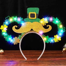 Yean Light Up St Patricks Headbands Mouse Ear Irish Headband Shamrock Holiday Hair Accessories for Women