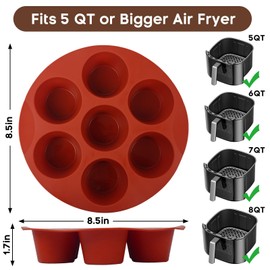 Goensjt Silicone Air Fryer Muffin Pan for Baking,Non-Stick 7 Cups Muffin Top Pan Cupcake Mold, Baking Pan Egg Bites for air fryer