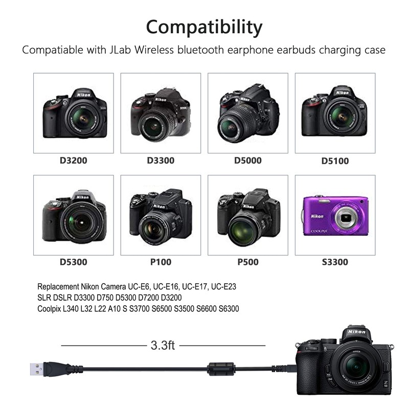 Replacement Nikon Camera UC-E6, UC-E16, UC-E17, UC-E23 USB Cable Transfer
