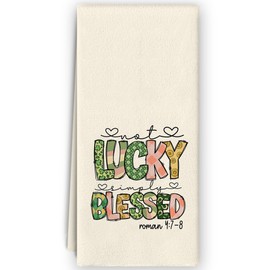 Bnzolyoia St Patricks Day Christian Kitchen Towels, St Patricks Day Decor, Christian Kitchen Decor, Not Lucky Simply Blessed Bible Verse Hand Towels Decorative 16x24, Roman 4 7-8