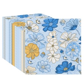 Servilletas desechables de papel de cóctel, 120 servilletas florales azules, servilletas estampadas florales azules, para despedidas de soltera, bodas, té y fiestas
