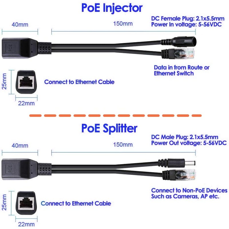 CTXSumTec 4-Pair Passive PoE Injector and Splitter Kit with 5.5x2.1