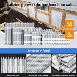 meite 14 Gauge Concrete T Nails for Pneumatic Concrete Nailer Gun - 1-1/2" Length Galvanized Finish Nails (400 PCS/Box)