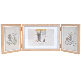DecorDwell Foldable Picture Frame for 3 Photos, Frame for 3 Pictures, Triple Photo Frame, Folding Picture Frame, Collage, Wooden Picture Frame with Glass Panel (B)