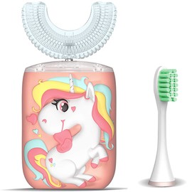 KRX Kids Toothbrush Electric, U Shaped Ultrasonic Automatic Toothbrush with 2 Brush Heads, Six Cleaning Modes, Cartoon Modeling Design for Kids, Special for Birthday Gift (Unicorn Pink, Kids 7-12)