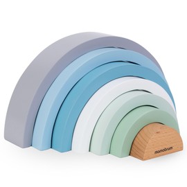 Mamabrum, Wooden Rainbow Puzzle, Blue, 7 Elements, Tunnel Bridges, Wooden Constructions, Toy Teaching, Toy Supports Learning, Development of Coordination