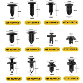 240PCS Bumper Retainer Clips Car Plastic Rivets Fasteners Retainer Kit of 12 Most Popular Sizes and 5 Fastener Removers，Push-in Screw Bumper Push Rivet Clip, Suitable for Many Brands of Vehicles