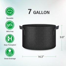 YSSOA 10-Pack 7 Gallon Grow Bags, Aeration Nonwoven Fabric Plant Pots with Handles, Heavy Duty Gardening Planter for Potato, Tomato, Vegetable and Fruits, Black 2024 Version
